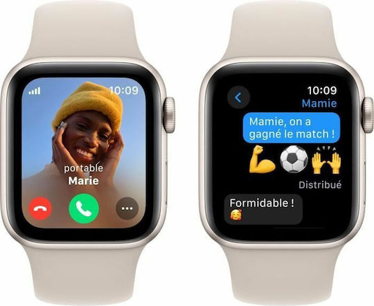 Apple Watch SE 2023 Cellular Aluminiu 40mm Waterproof cu eSIM și Ritm Cardiac (Starlight cu Curea Sport Starlight - M/L)