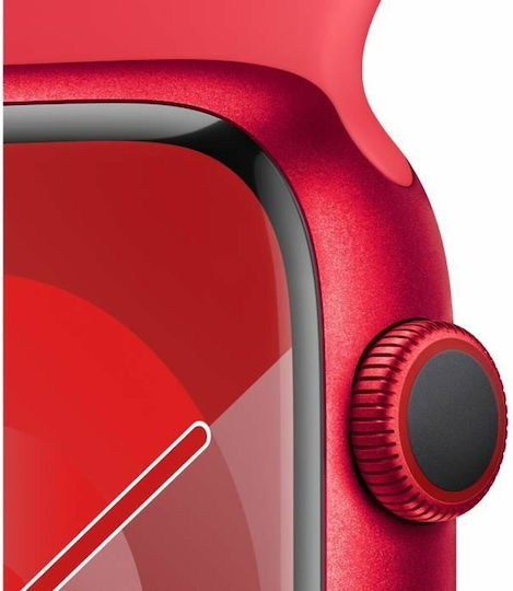 Apple Смарт Часовник Series 9 Cellular Алуминиев 45мм Водоустойчив с eSIM и Пулсомер (PRODUCT)RED Спортна Каишка (M/L) - M/L