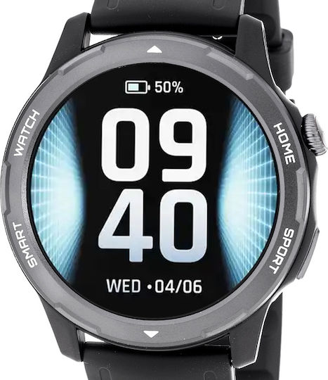3Guys 3GW1451 45mm Smartwatch with Heart Rate Monitor (Black Silicone Strap)