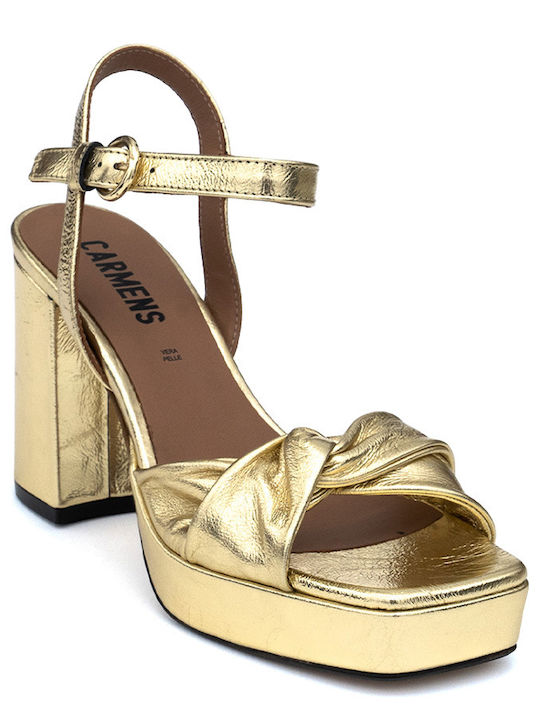 Carmens Leder Damen Sandalen in Gold Farbe