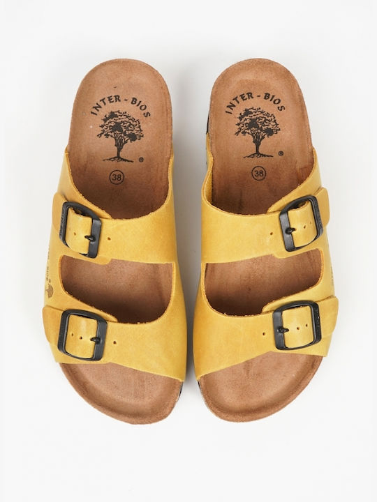 Inter Bios Leather Women's Flat Sandals in Yellow Color