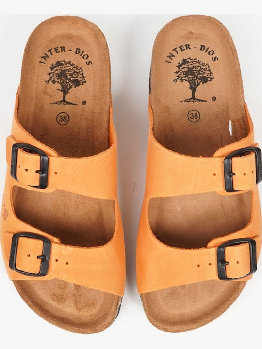 Leather Women's Flat Sandals in Orange Color