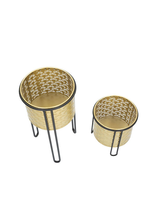 Set of 2 pieces of Metal Boxes Gold color Black paint Ø 23x35-20x28 H