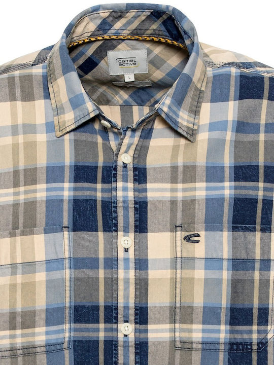 Short-sleeved Cotton Shirt Checked Blue