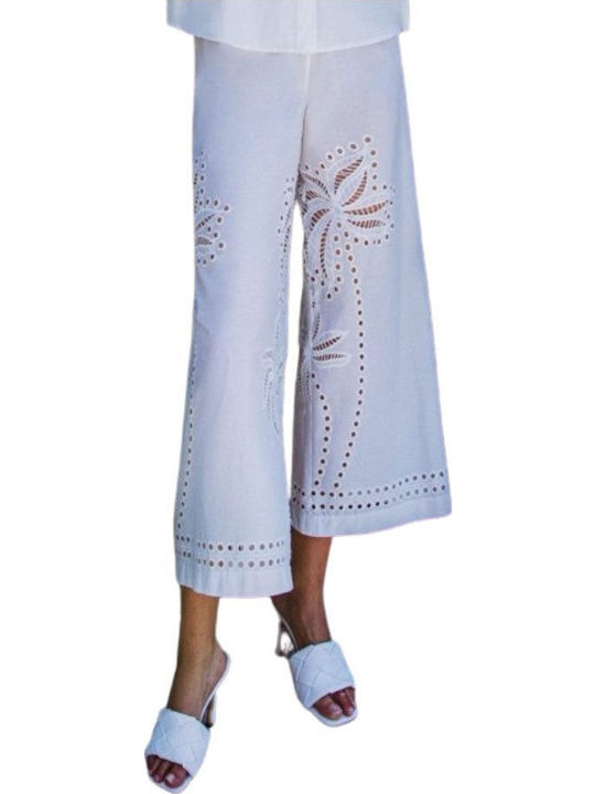 Women's Fabric Capri Trousers Ecru