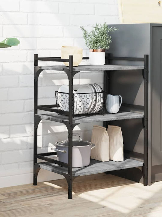vidaXL Wooden Kitchen Trolley 3 Tiers Gray 50x35x75.5cm