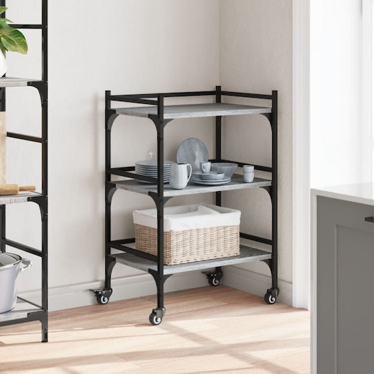 vidaXL Τρόλεϊ Κουζίνας Ξύλινο 3 Θέσεων Γκρι 50x35x75.5cm