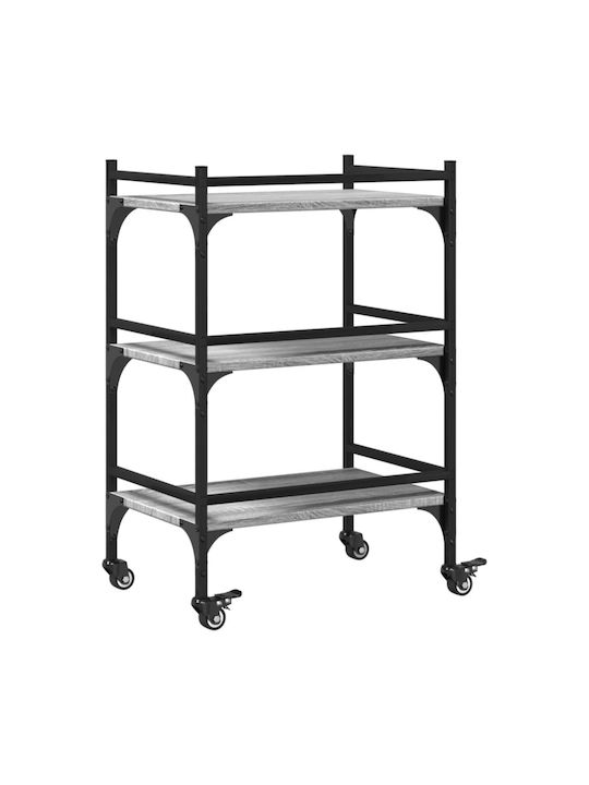vidaXL Wooden Kitchen Trolley 3 Tiers Gray 50x35x75.5cm