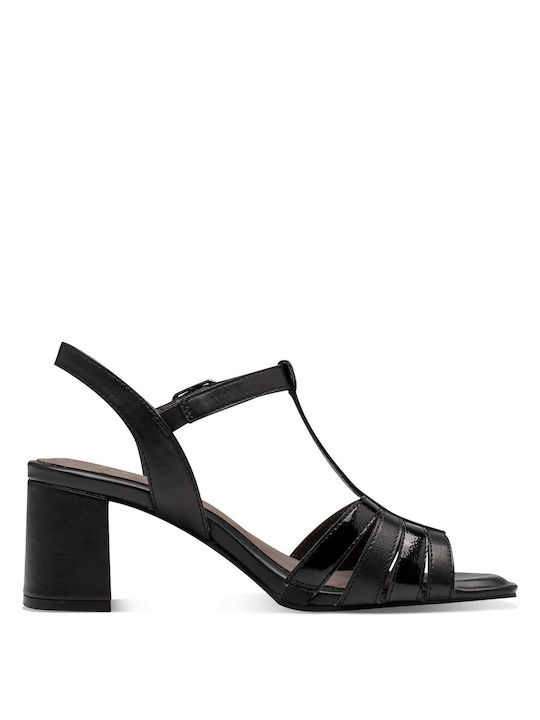 Tamaris Leather Women's Sandals Black with Medium Heel