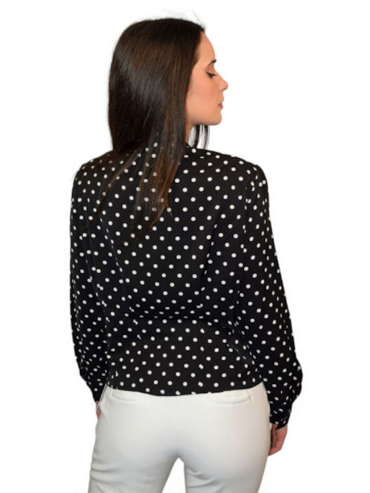 Morena Spain Langärmelig Damen Hemd Schwarz Polka Dot