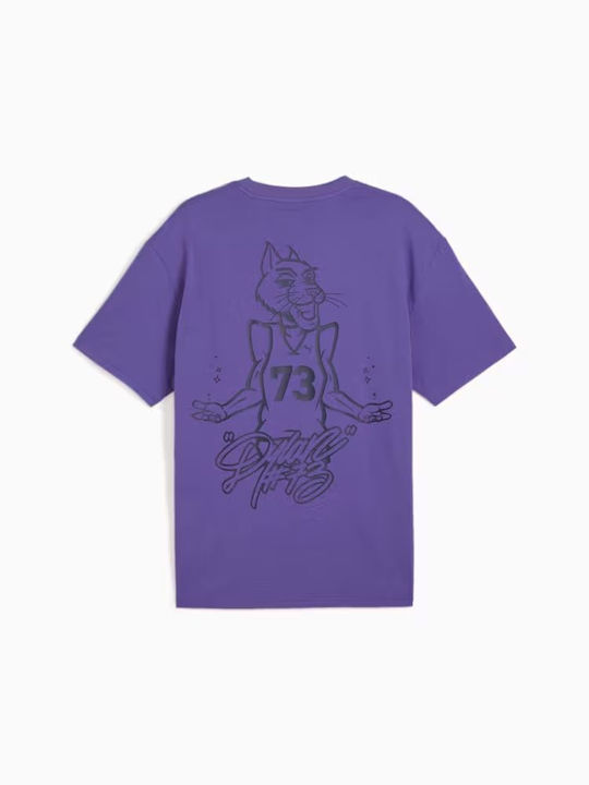 Puma Ανδρικό T-shirt Κοντομάνικο Μωβ