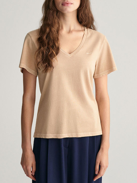 Gant Damen T-shirt mit V-Ausschnitt Beige