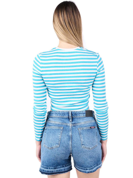 Only Women's Crop Top Long Sleeve Striped Blue