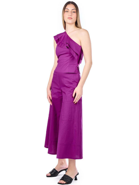 Γυναικεία Μπλούζα Off-Shoulder με έναν Ώμο Μωβ