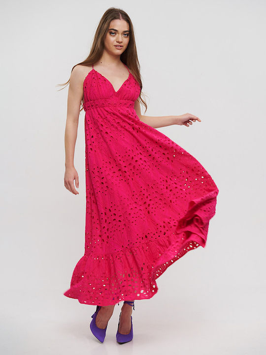 Ble Resort Collection Maxi Φόρεμα με Βολάν Φούξια