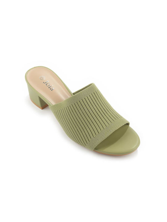 Fshoes Mules με Χαμηλό Τακούνι σε Πράσινο Χρώμα