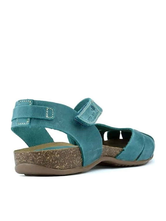 Leder Flache Sandalen für Damen Anatomisch in Blau Farbe