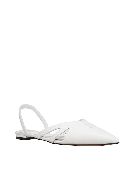 DKNY Δερμάτινες Γυναικείες Μπαλαρίνες Slingback σε Λευκό Χρώμα