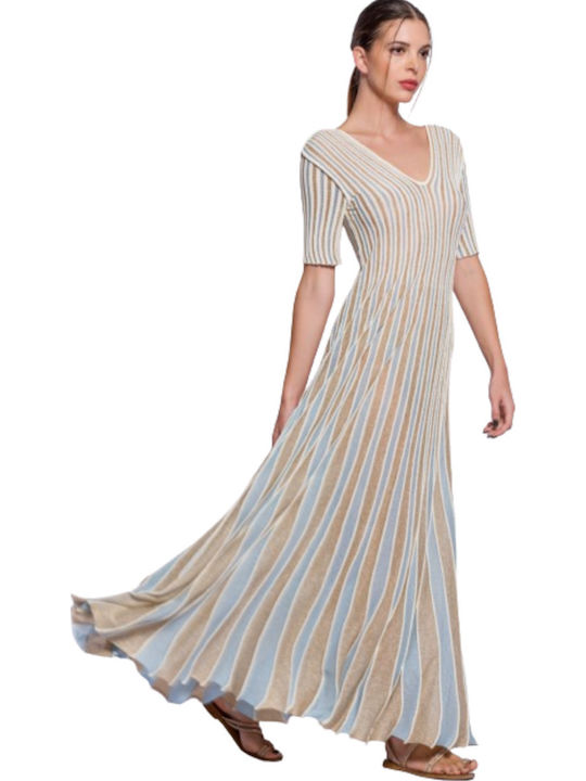 Summer Maxi Dress Beige/Blue/Gold
