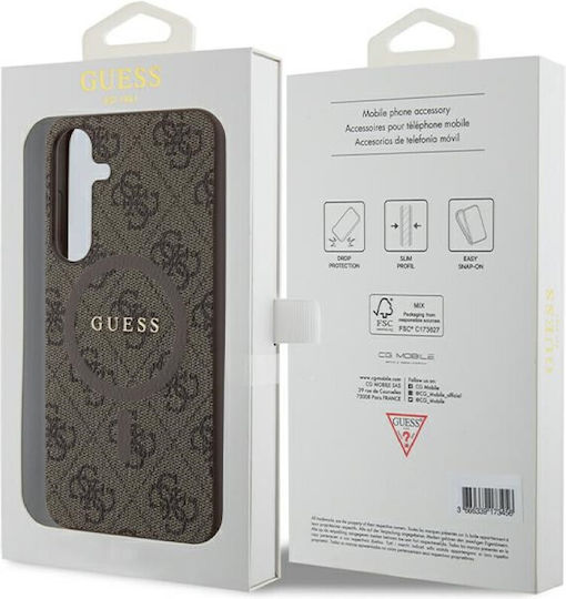 Guess Leather Metal Logo MagSafe Umschlag Rückseite Synthetisches Leder / Leder Braun (Galaxy S24+)