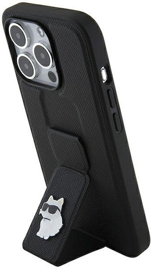 Karl Lagerfeld Gripstand Saffiano Choupette Pins Umschlag Rückseite Kunststoff Schwarz (iPhone 14 Pro Max)