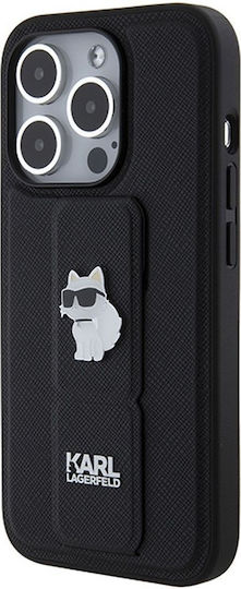 Karl Lagerfeld Gripstand Saffiano Choupette Pins Umschlag Rückseite Kunststoff Schwarz (iPhone 14 Pro Max)