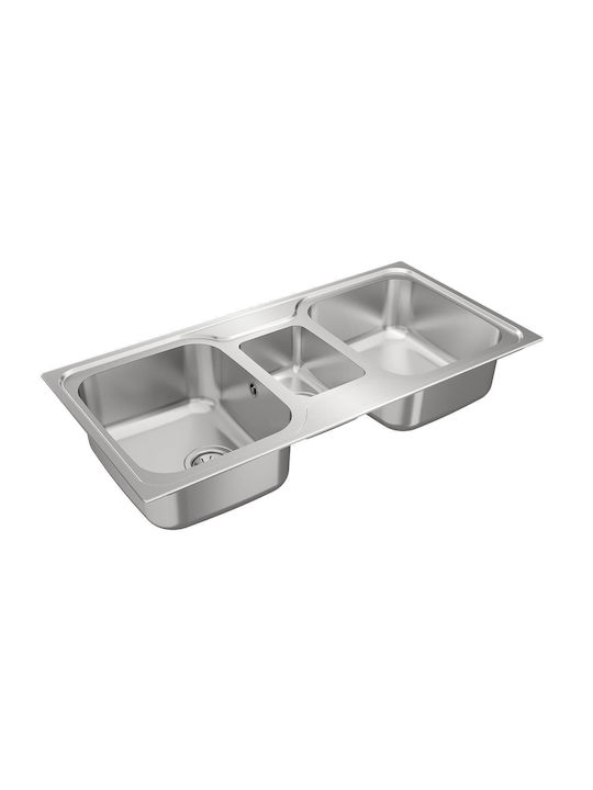 Teka Super Bowl 2 1/2C 10119080 Drop-In Sink Inox Satin W100xD50cm Silver