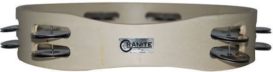 Granite Beige Wooden Hand Tambourine with Double Row Jingles