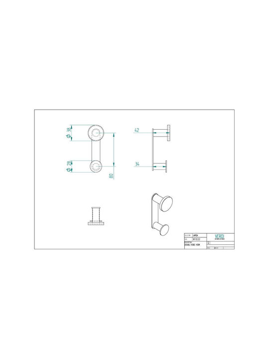 Verdi Lamda Haken Badezimmer Doppelt Schrauben ​38x110cm White Matt