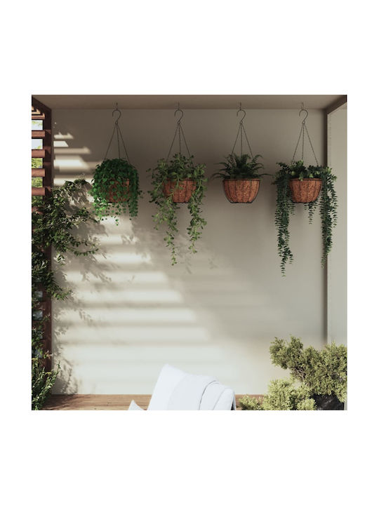 Wall Planters 4 pcs Black with Coconut Coir Ø30x52 cm Black Steel Ø 30 x 52 cm