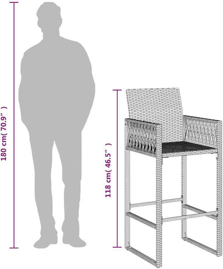 Gartenhocker Bar Außeneinsatz Rattan mit Kissen Schwarz 2Stücke 45,5x49x118cm