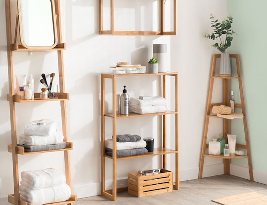 5Five 174519 Γωνιακή Επιδαπέδια Ραφιέρα Μπάνιου Bamboo με 3 Ράφια 31.9x31.9x103cm Καφέ