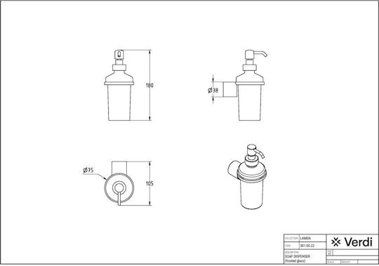Verdi Lamda Montat pe perete Dispenser Sticlă Alb mat 500ml