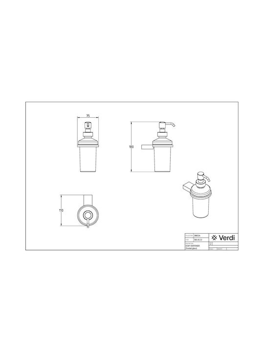 Verdi Omega Επιτοίχιο Dispenser Γυάλινο Ασημί
