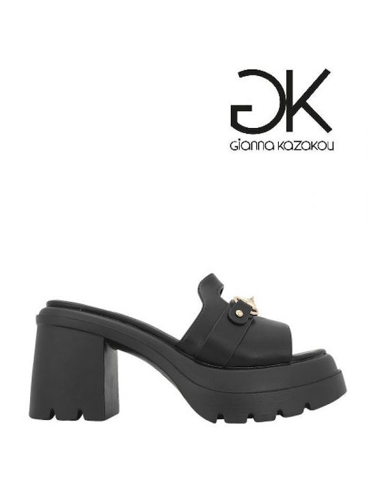 Gianna Kazakou Heel Leather Mules Black