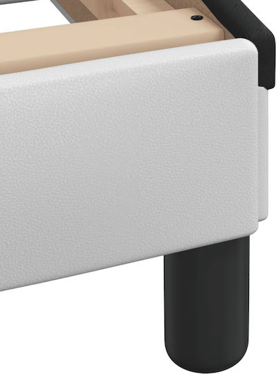 Single Bed Upholstered with White Faux Leather with Slats for 90x190cm Mattress