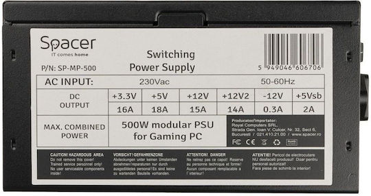 Spacer SP-MP-500 500W Μαύρο Τροφοδοτικό Υπολογιστή Full Modular 80 Plus Standard