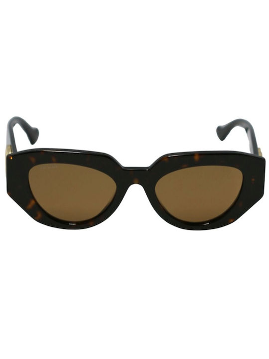 Gucci Women's Sunglasses with Brown Tartaruga Plastic Frame and Brown Lens GG1421S 002