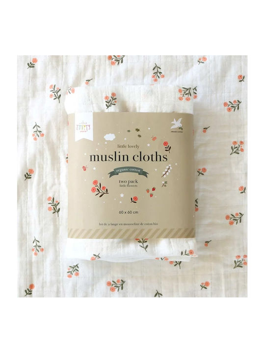 A Little Lovely Company Little Flowers Muslin Swaddle Wraps 60x60cm. 2pcs