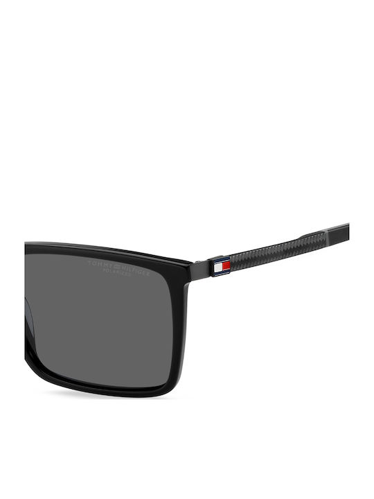 Tommy Hilfiger Men's Sunglasses with Black Horn-Rimmed Frame and Grey Polarized Lenses TH2077/S 807/M9