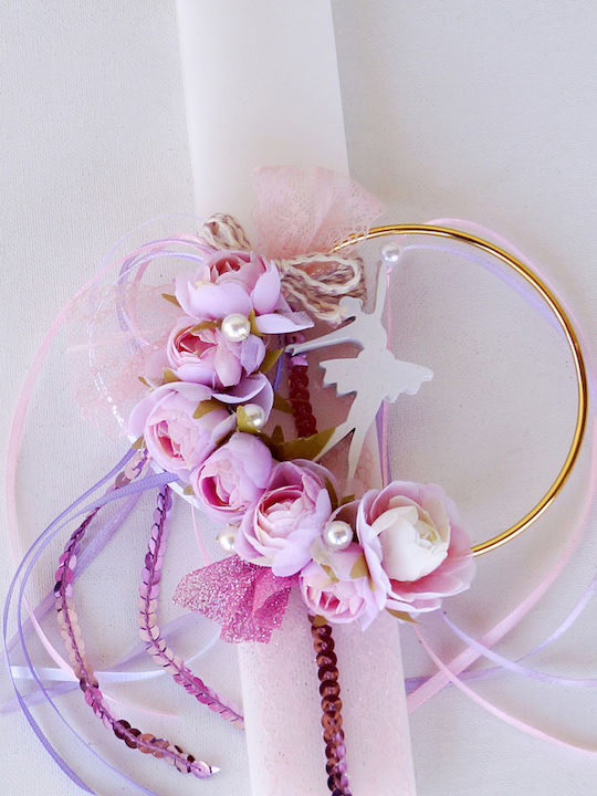 Λαμπάδα Πλακέ Λευκή “rosa Ballerina” 32cm