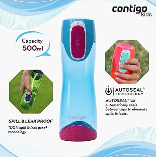 Contigo Детска Пластмасова Детска Бутилка за Вода Non Spill Син 500ml