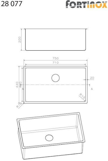 Apell Scuadro Undermount Kitchen Sink Inox Satin Finish M75xP44cm Silver