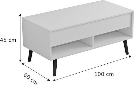 Rechteckig Couchtisch Skyfi Holz mit Serviertablett White-Black B100xT60xH45cm