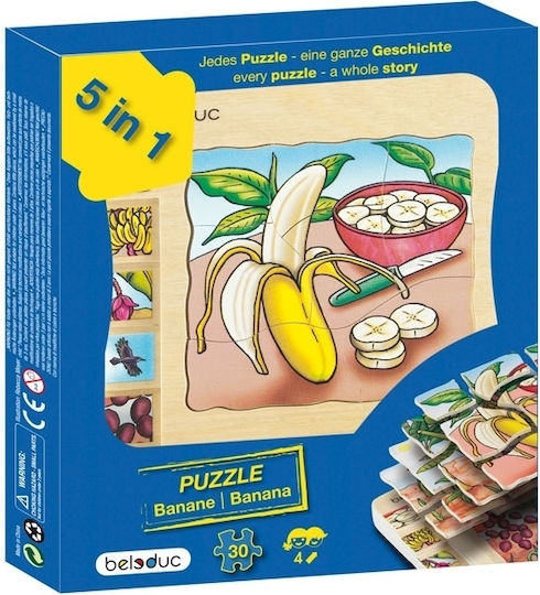 Lemnos Puzzle pentru Copii cu Îmbinări 5 nivele Bananier 30buc Beleduc