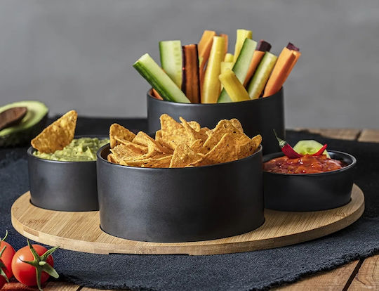 Secret de Gourmet Ξύλινη Ορντεβιέρα 4 Θέσεων Μαύρη Ø33xY10cm 5τμχ