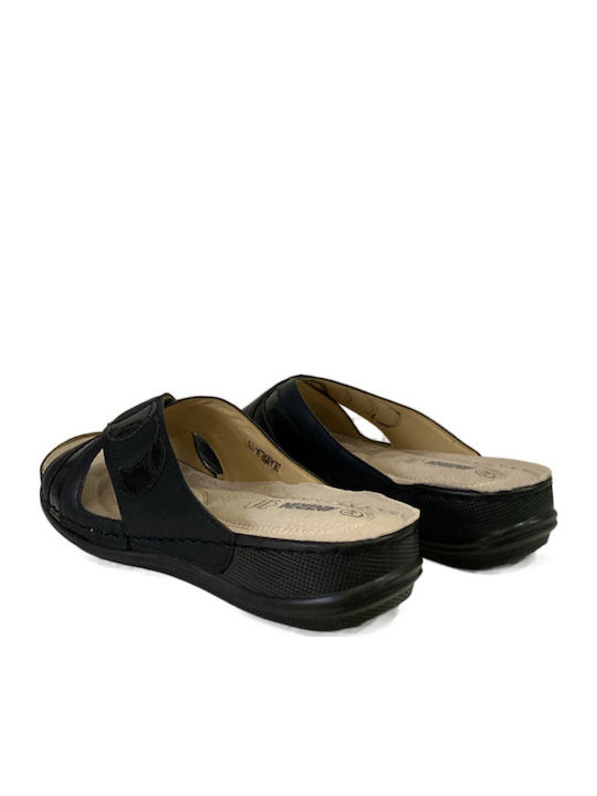 Leder Flache Sandalen für Damen Anatomisch in Schwarz Farbe