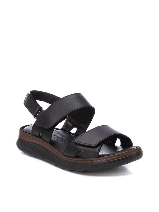 Carmela Footwear Leather Women's Flat Sandals Sporty in Black Color