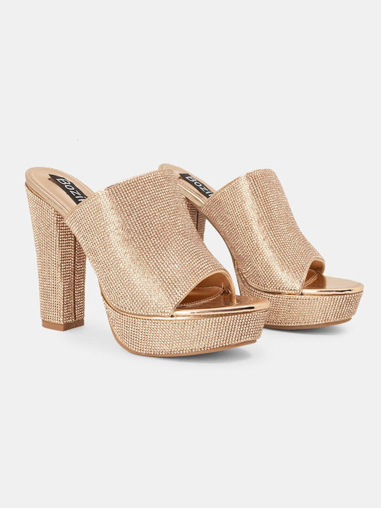 Bozikis Leder Mules mit Chunky Absatz in Gold Farbe