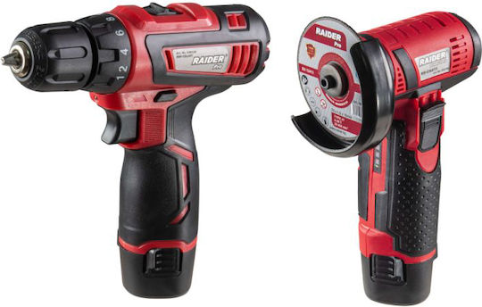 Raider RDP-CDLCAG03 Σετ Γωνιακός Τροχός & Δράπανο 12V με 2 Μπαταρίες 2Ah και Θήκη